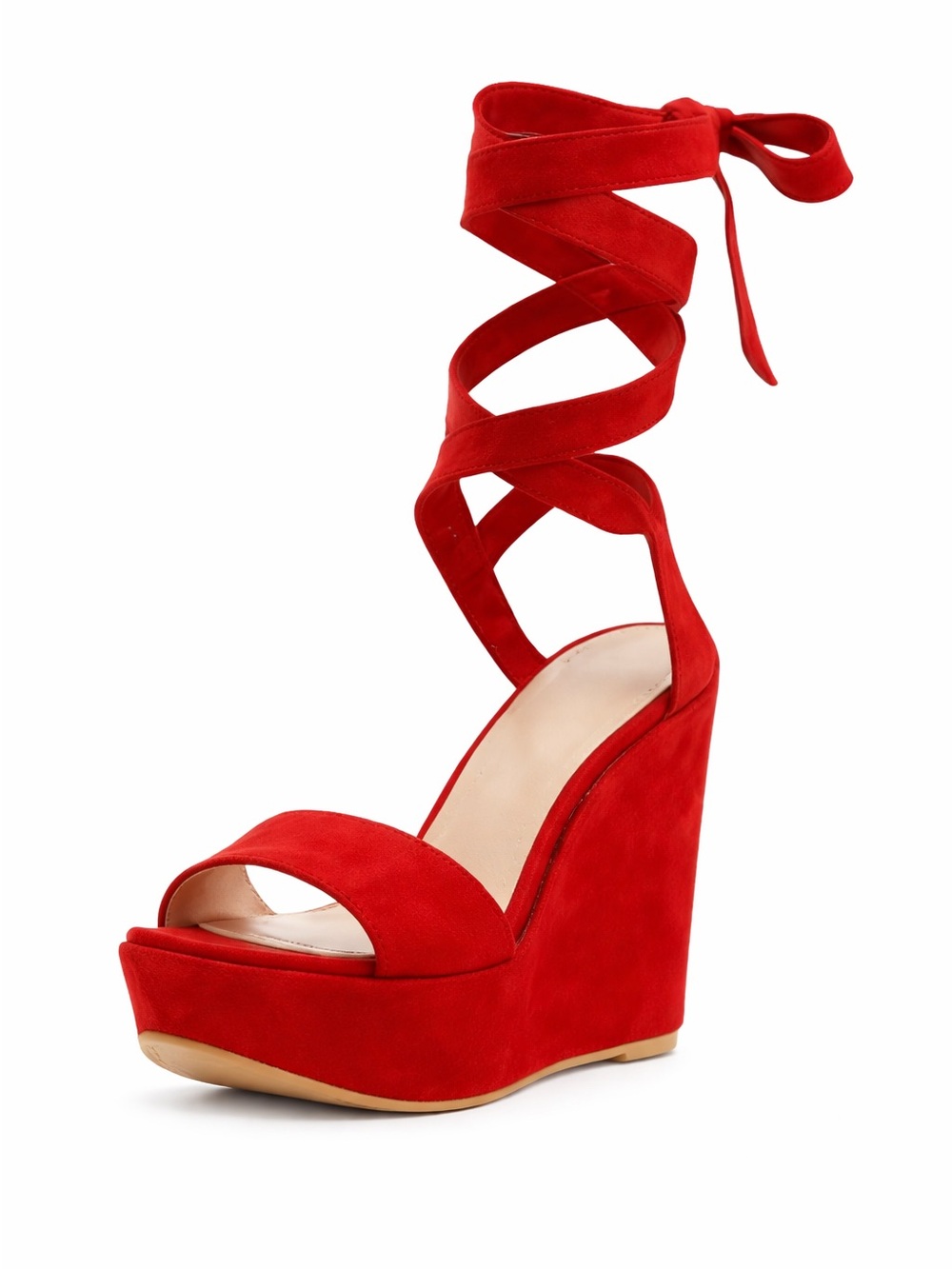 Stuart Weitzman NWOT  $450 Women Red Suede Ankle Wrap Backtie Wedge